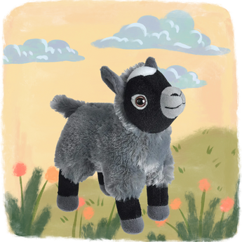 Mini Goat Stuffed Animal from Wild Republics Cuddlekins collection on watercolor field background