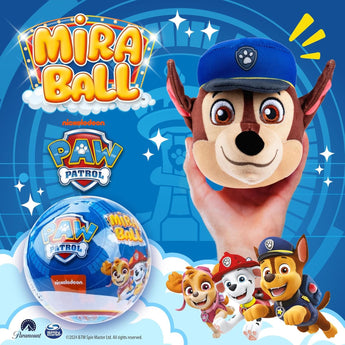 Mira Ball with Paw Patrol characters on a blue background