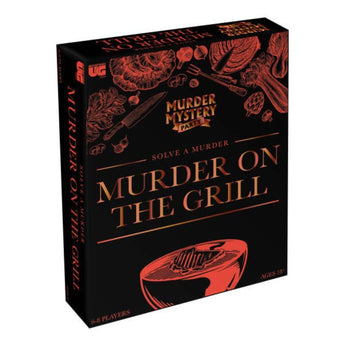 Murder on the Grill 1950s themed murder mystery party game box with retro barbecue artwork