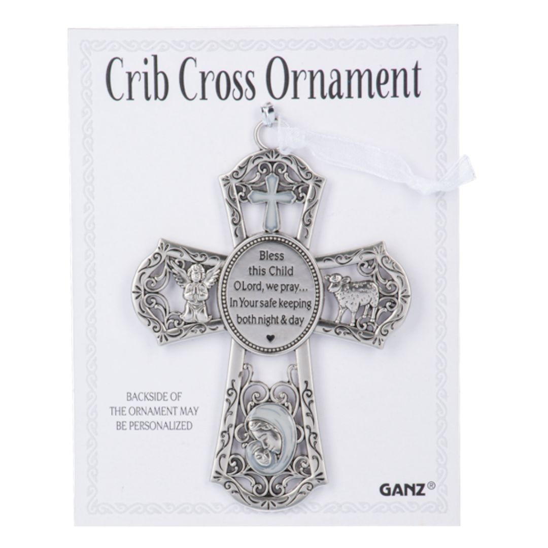 New Baby Crib Cross Ornament - White