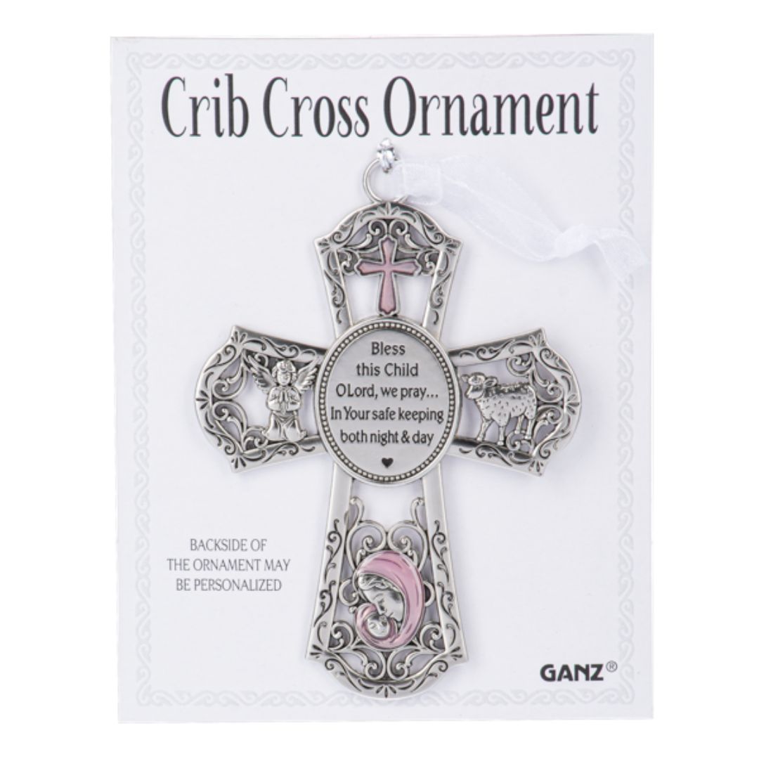 New Baby Girl Pink Crib Cross Ornament
