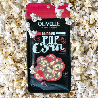 Olivelle Rainbow Popcorn - naturally colorful, tender, and nutty popcorn perfect for snacks, parties, and movie nights, available at Chivilla Bay.