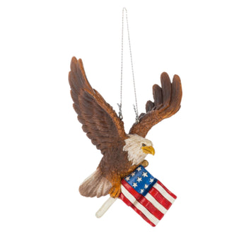 Patriotic Eagle Ornament holding American Flag