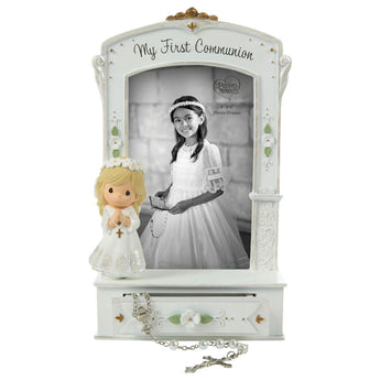 Precious Moments First Communion girl photo frame with drawer and rosary