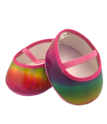 Colorful rainbow sparkle dress shoes for 16" plush teddy bears or other stuffed animals in the Frannie and Friends collection