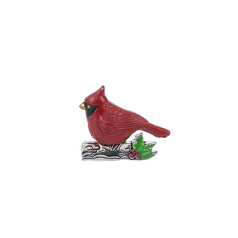 Red Christmas Cardinal Charm with holly leaves