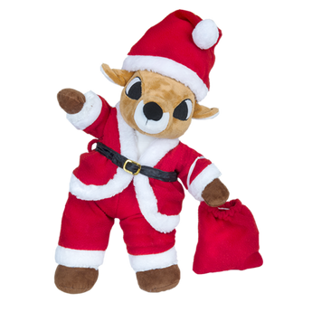 Frannie and Friends' Ed The 16" Reindeer dressed up in his Santa Claus Suit ready to deliver presents for Santa.