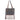Sixtease Gray canvas tote bag with brown leather accents on a white background.