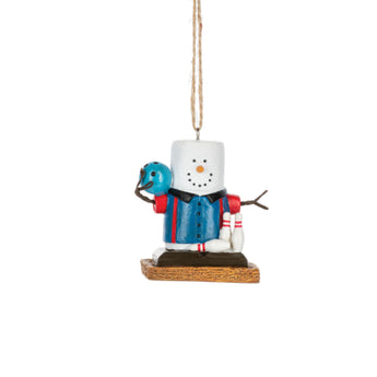 Cute bowler Christmas ornament with pin and s'mores character