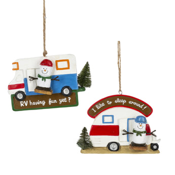 Camping Christmas ornament with RV or camper design - sold individually
