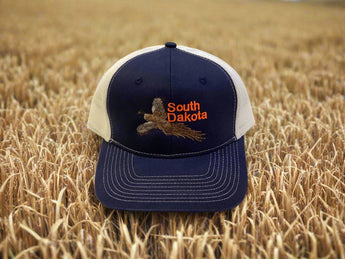 South Dakota Pheasant Hunting Cap on Blue with White Mesh Back Hat