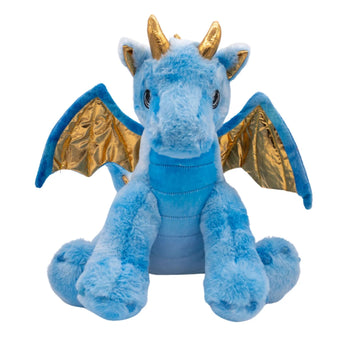 Storm the Dragon 16-inch blue plush dragon with metallic gold wings and horns from the Frannie & Friends Create-a-Cuddly collection.