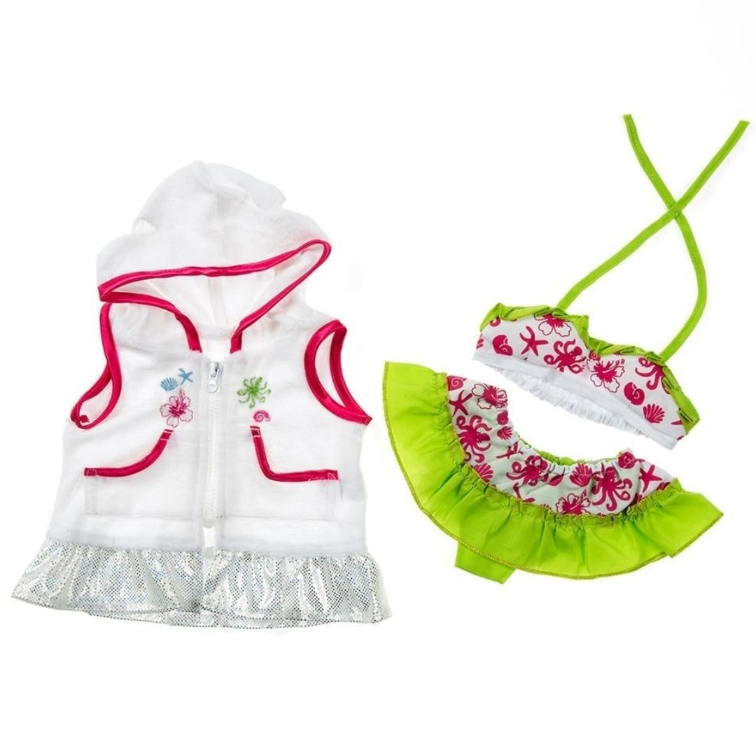 Swimsuit and Coverup Dress Up Outfit for your 16 inch teddy bear or stuffed animal toy. 