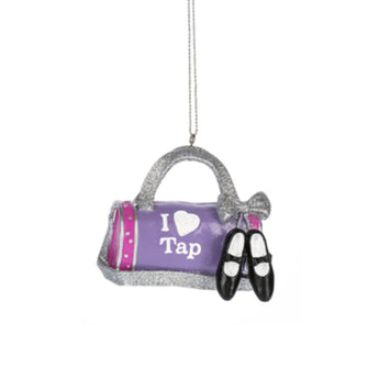 I heart tap dance duffle bag with shoes ornament