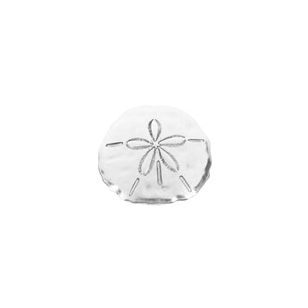 Silver sand dollar charm on a white background