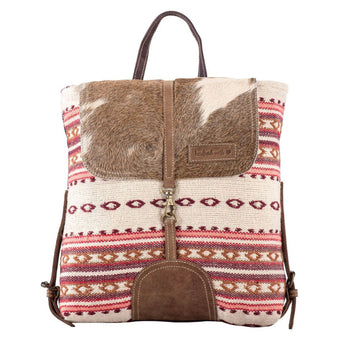 Sixtease Traipse backpack made with rug canvas hairon hide and leather with adjustable straps