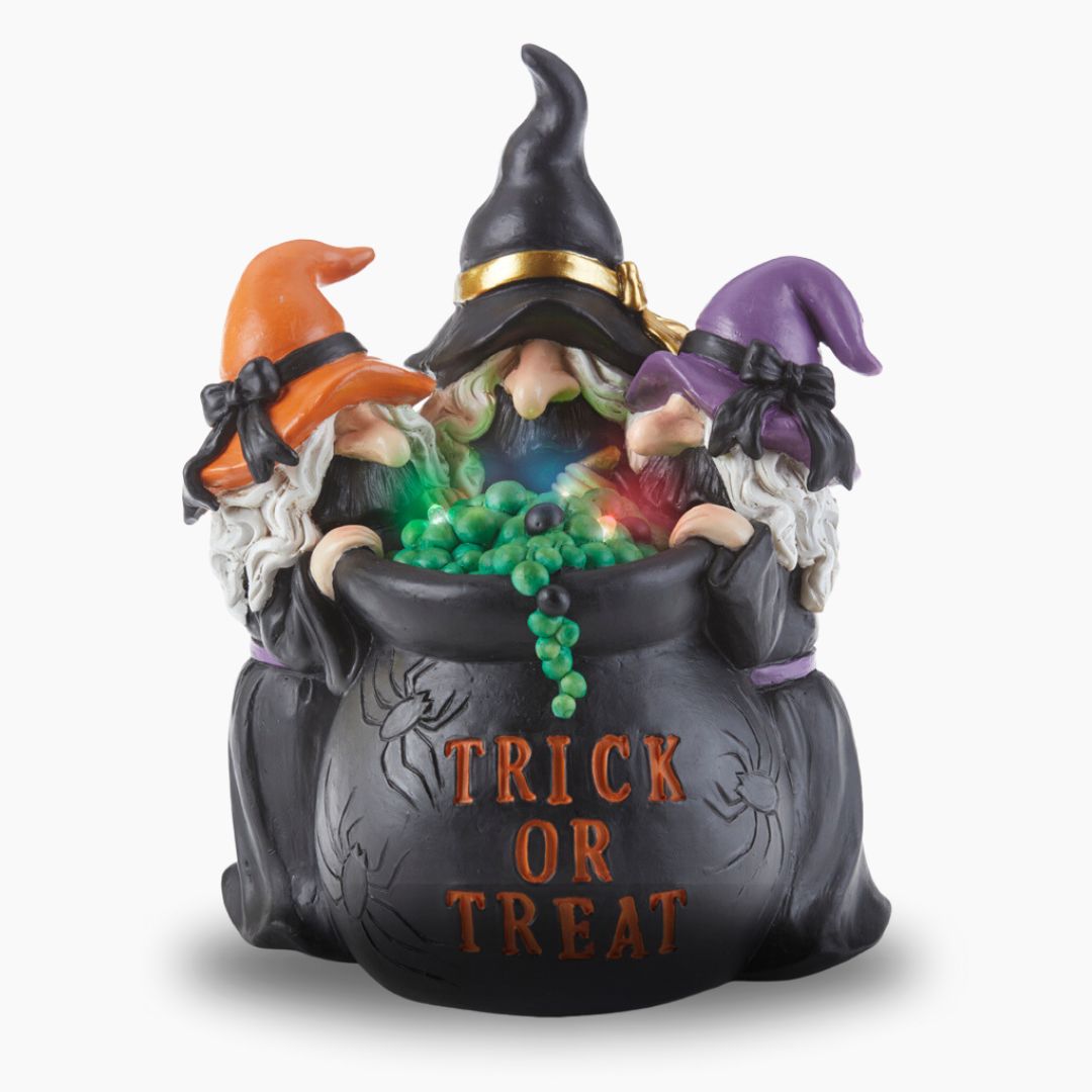 Trick or Treat Lights Up Cauldron with 3 witches casting a spell Halloween Centerpiece Figurine