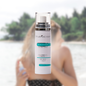 True Ocean texturized sea salt spray for beach hair look and wind-kissed feel.