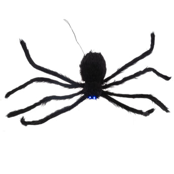 Vertical crawling spider Halloween decoration with flashing eyes and spooky sound effects, designed for wall or porch display.