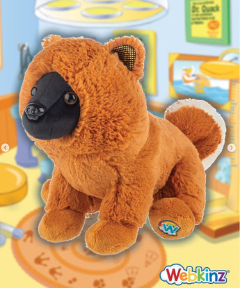 Ganz Webkinz Chow Chow plush with golden-brown fur, fluffy mane-like ruff, dark muzzle, rounded ears, and a curled tail.