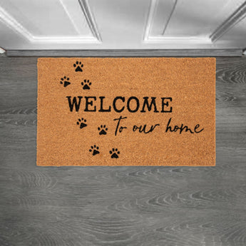 Welcome to our home Paw Print Front Door Mat 30 inches wide x 18 inches long