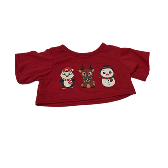 Red Teddy Bear T-shirt with penguin, reindeer, and snowman for 16