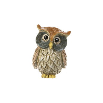 Small wise owl figurine charm with large eyes.