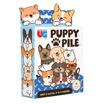 Puppy Pile game box with cartoon puppies and colorful design