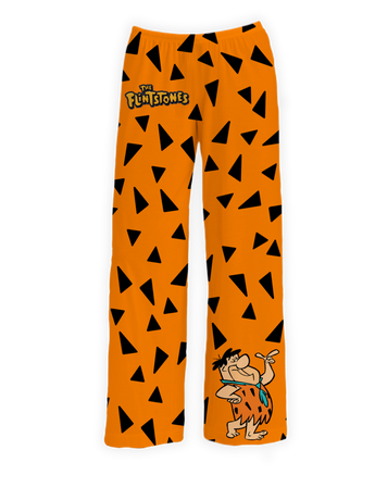 Orange lounge pants with black triangle pattern and Fred Flintstone