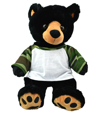 Teddy bear camo raglan sleeve white tshirt for 16" teddy bears and other plush animals.