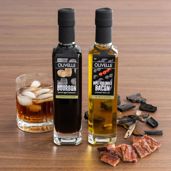 Bacon and Bourbon Better Together Gift Set with Maplewood Smoked Bacon Infused Olive Oil and Bourbon Barrel Aged Balsamic