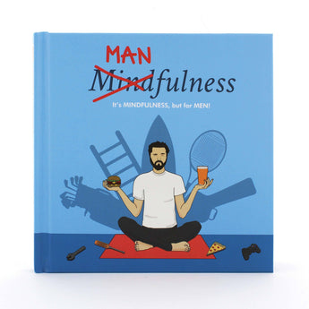 Book cover with illustration of a man meditating and text 'Man Mindfulness' on a blue background