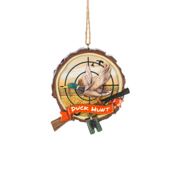 Duck Hunt ornament with flying duck and duck calls