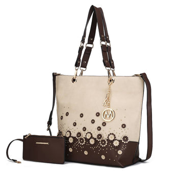 MKF Petra vegan leather tote handbag with 3-D floral stud design and matching wristlet by Mia K.