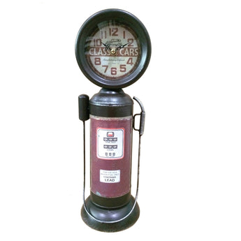 Vintage-style gas pump clock on a white background