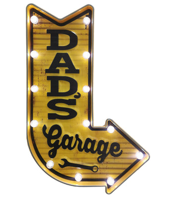 LED lighted Dad’s Garage arrow sign wall decor