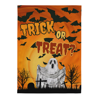 Spooky Trick or Treat? Garden Flag on white background