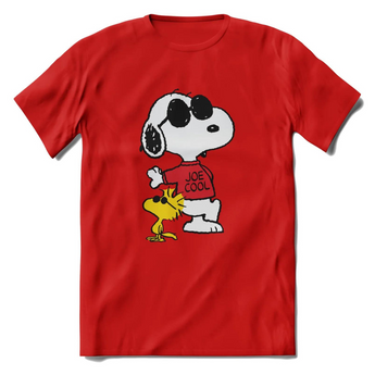 Peanuts Snoopy and Woodstock on Red Cotton T-shirt