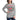 Person wearing a gray long-sleeve shirt with Christmas-themed text and graphics.
