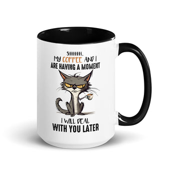 Funny cat coffee mug with black handle