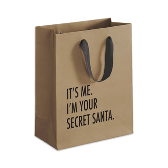 Funny Brown Kraft Gift Bag with "It's me. I'm your secret santa" printed on the bag.