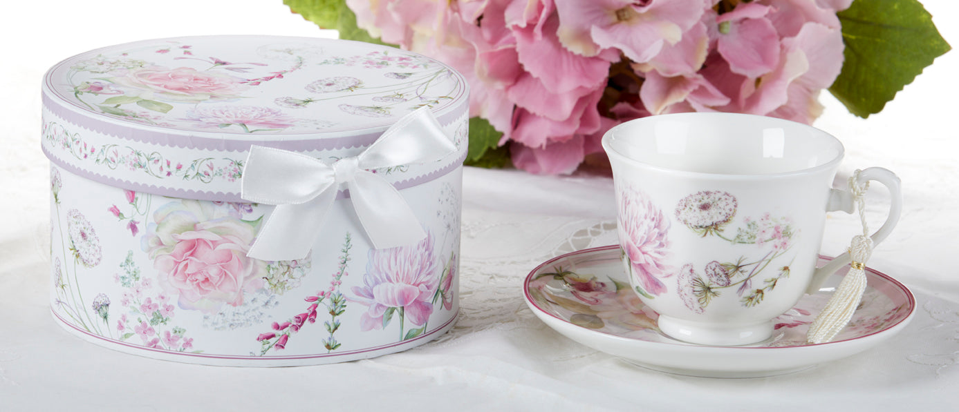 Porcelain Tea Cup & Saucer, Moon Rose