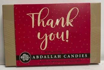 Abdallah Candies Thank you Greeting Box of assorted chocolates 5.5 ounce size