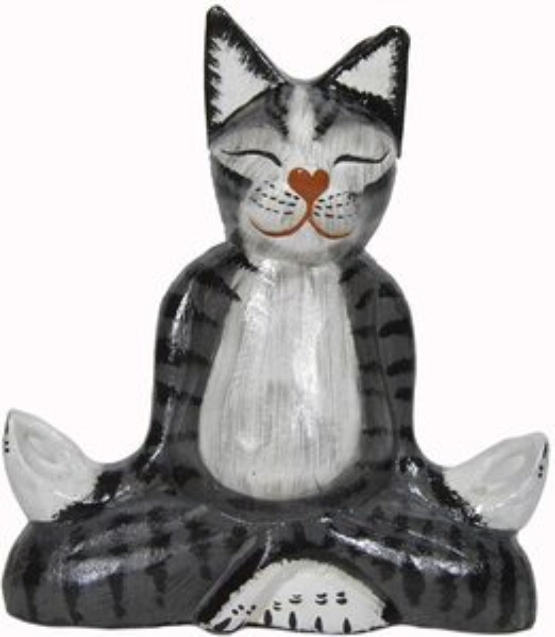 grey tabby cat statue in lotus yoga position, perfect for home or office decor