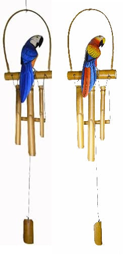 Tropical Parrot wind chime made with bamboo hanging outdoor garden decor