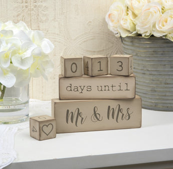 Wedding Countdown Calendar 5 piece block set for counting down the days until becoming Mr. and Mrs.