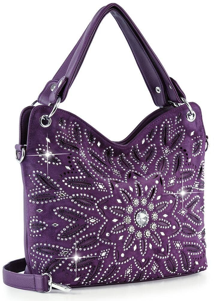 Rhinestone Patterned Purple Fashion Handbag