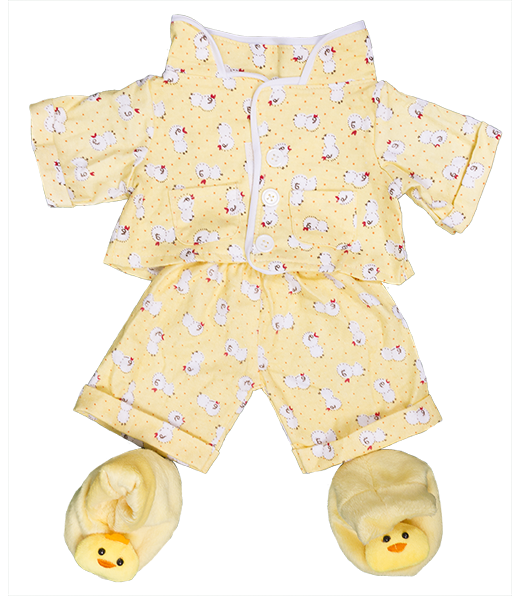 Teddy bear clothing yellow with chicken design pajamas with slippers for 16" plush stuffed animals.