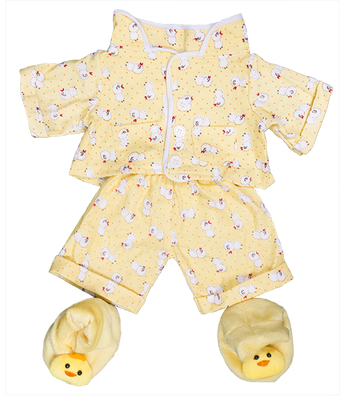 Teddy bear clothing yellow with chicken design pajamas with slippers for 16" plush stuffed animals.