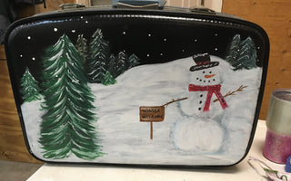 Painted Snowman on Suitcase
